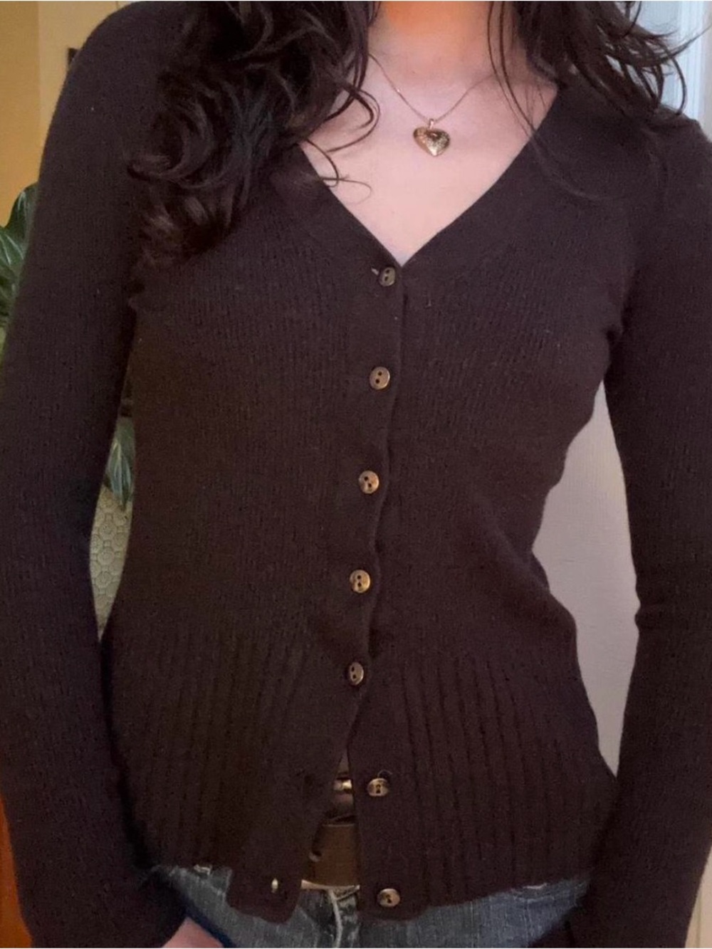 Madewell Dark Brown V-Neck Button Cardigan